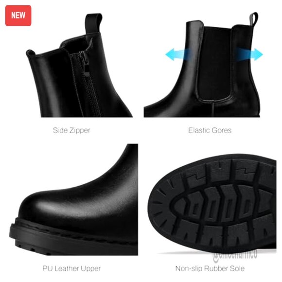 Women's Chelsea Boots Slip On Chunky Heel Platform Ankle Booties Lug Sole - Picture 5 of 7